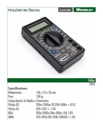 HD-2694.jpg Tester Multímetro Wembley Económico Portátil - Imagen 1